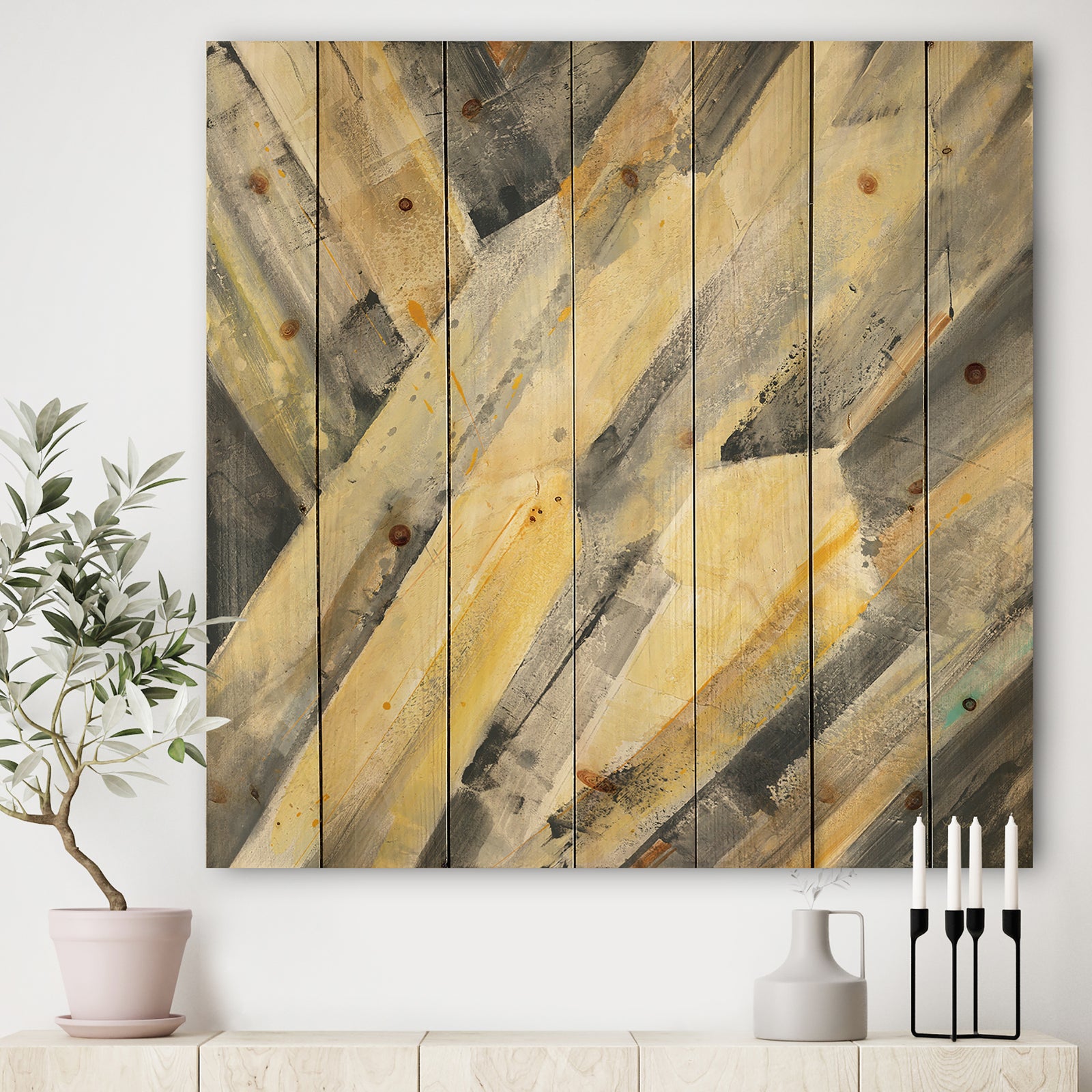 Geometric Beige Glacier - Modern Farmhouse Print on Natural Pine Wood