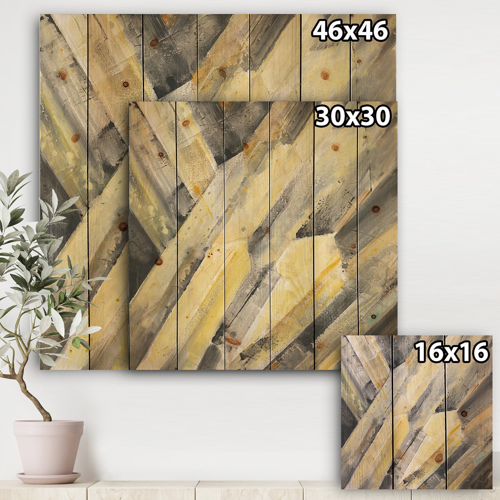 Geometric Beige Glacier - Modern Farmhouse Print on Natural Pine Wood
