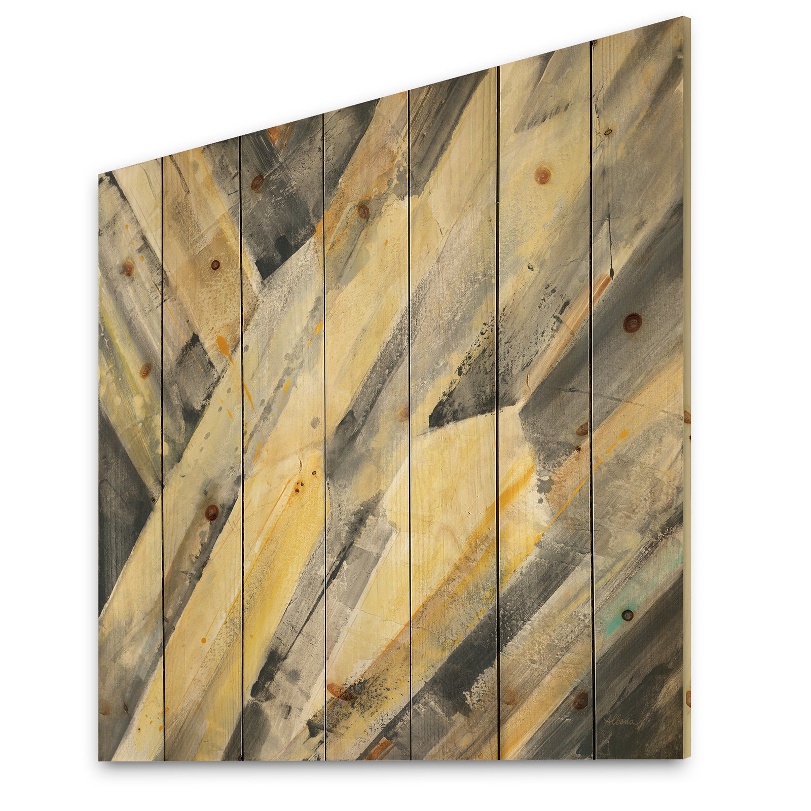 Geometric Beige Glacier - Modern Farmhouse Print on Natural Pine Wood
