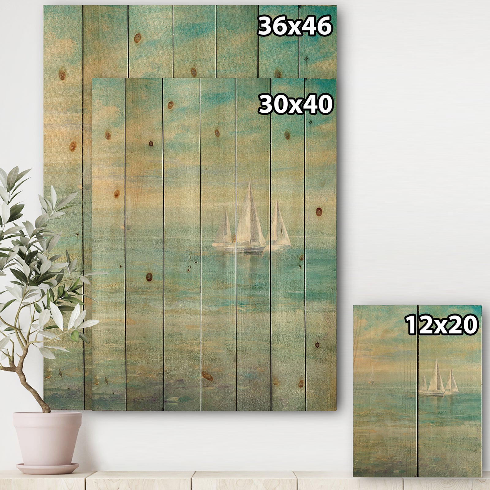 Sunrise Boat II - Nautical & Coastal Print on Natural Pine Wood