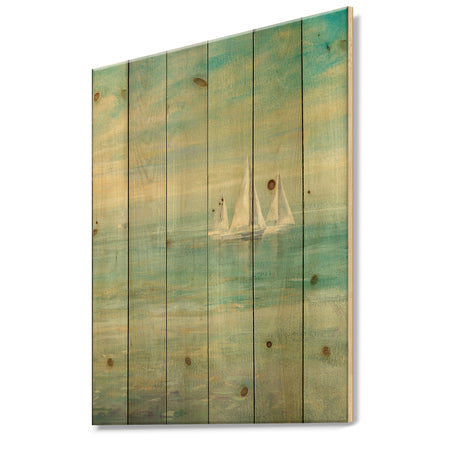 Sunrise Boat II - Nautical & Coastal Print on Natural Pine Wood