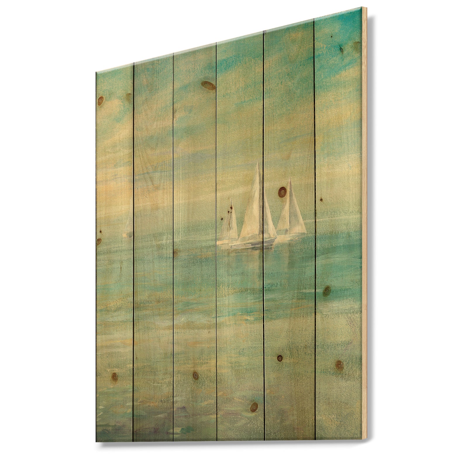 Sunrise Boat II - Nautical & Coastal Print on Natural Pine Wood