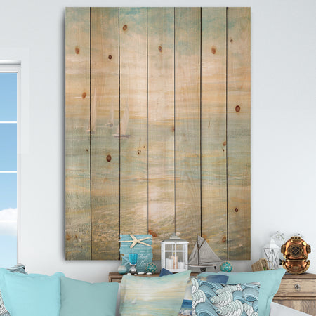 Sunrise Boat I - Nautical & Coastal Print on Natural Pine Wood