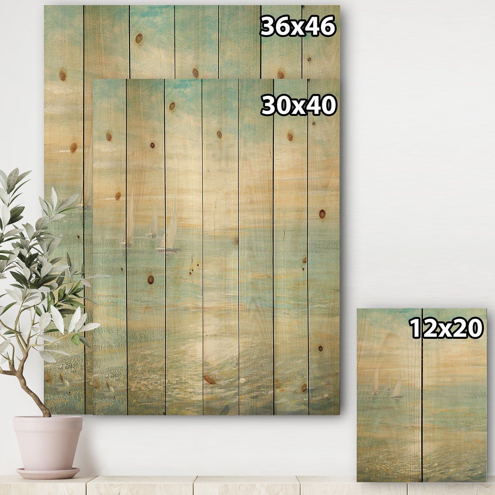 Sunrise Boat I - Nautical & Coastal Print on Natural Pine Wood