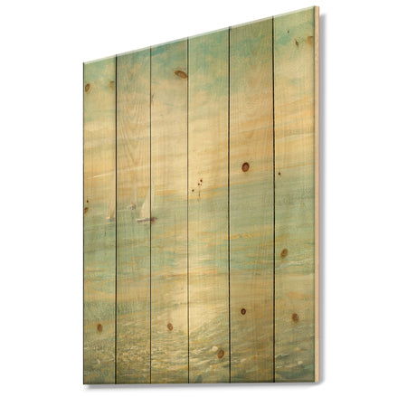 Sunrise Boat I - Nautical & Coastal Print on Natural Pine Wood