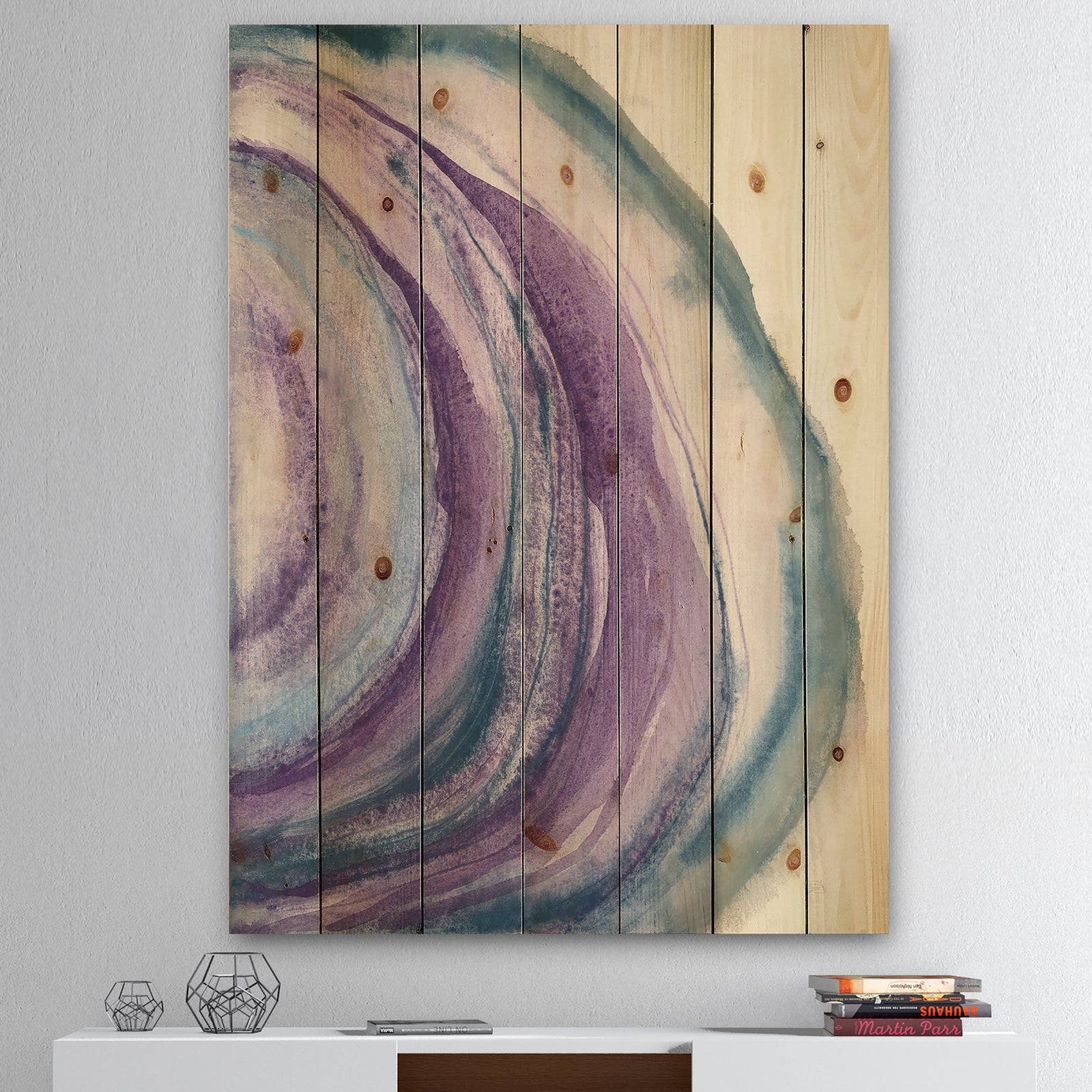 Watercolor Geode I - Farmhouse Print on Natural Pine Wood