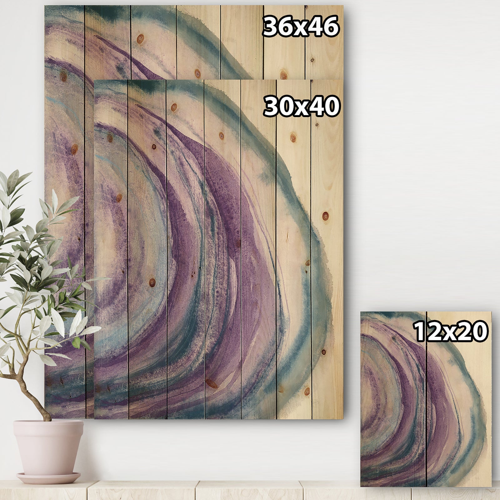 Watercolor Geode I - Farmhouse Print on Natural Pine Wood