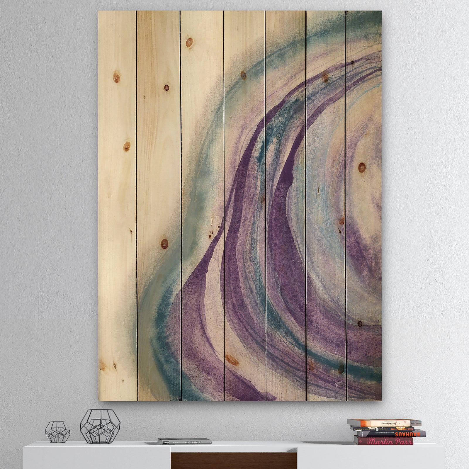 Watercolor Geode II - Modern & Contemporary Print on Natural Pine Wood
