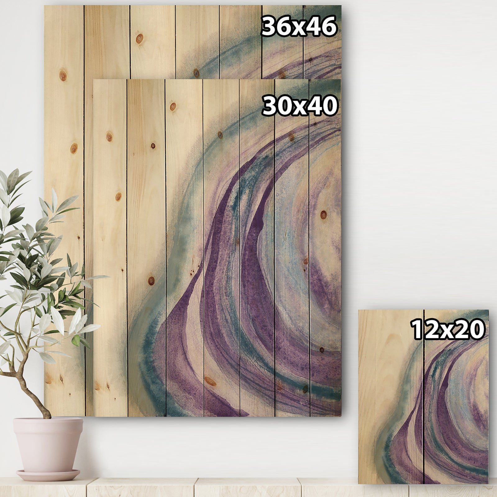 Watercolor Geode II - Modern & Contemporary Print on Natural Pine Wood