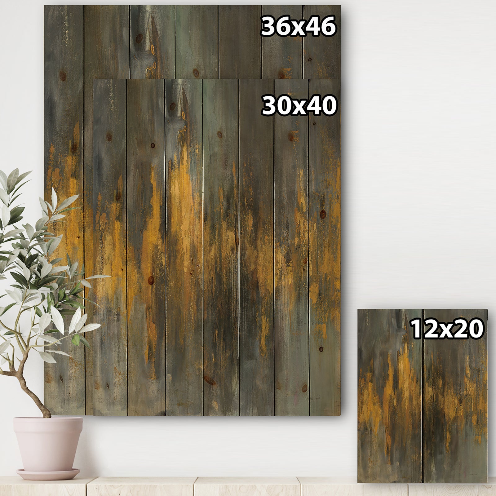 Black and Gold Glam Abstract - Modern & Contemporary Print on Natural Pine Wood
