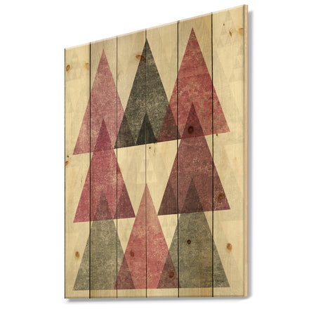 Pink Geometric Mod Triangles I - Mid-Century Transitional Modern Print on Natural Pine Wood