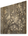 White Cherry Blossoms I - Traditional Print on Natural Pine Wood