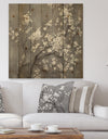 White Cherry Blossoms I - Traditional Print on Natural Pine Wood