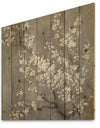 White Cherry Blossoms II - Traditional Print on Natural Pine Wood