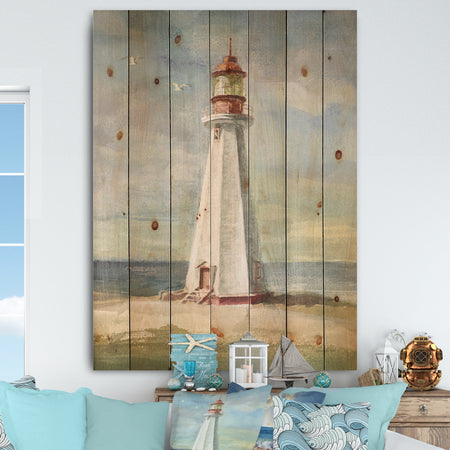 Nautical Lighthouse III - Nautical & Beach Print on Natural Pine Wood