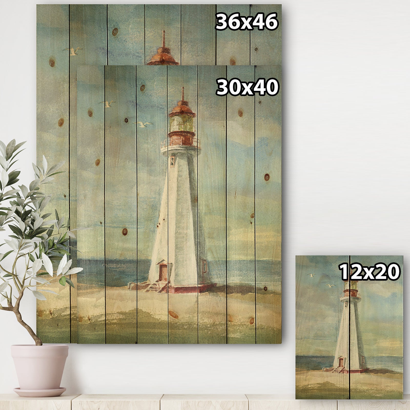 Nautical Lighthouse III - Nautical & Beach Print on Natural Pine Wood