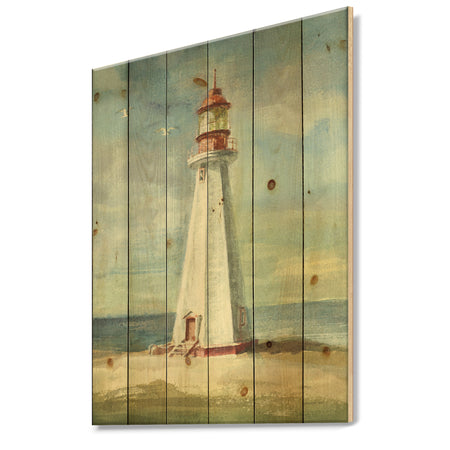 Nautical Lighthouse III - Nautical & Beach Print on Natural Pine Wood
