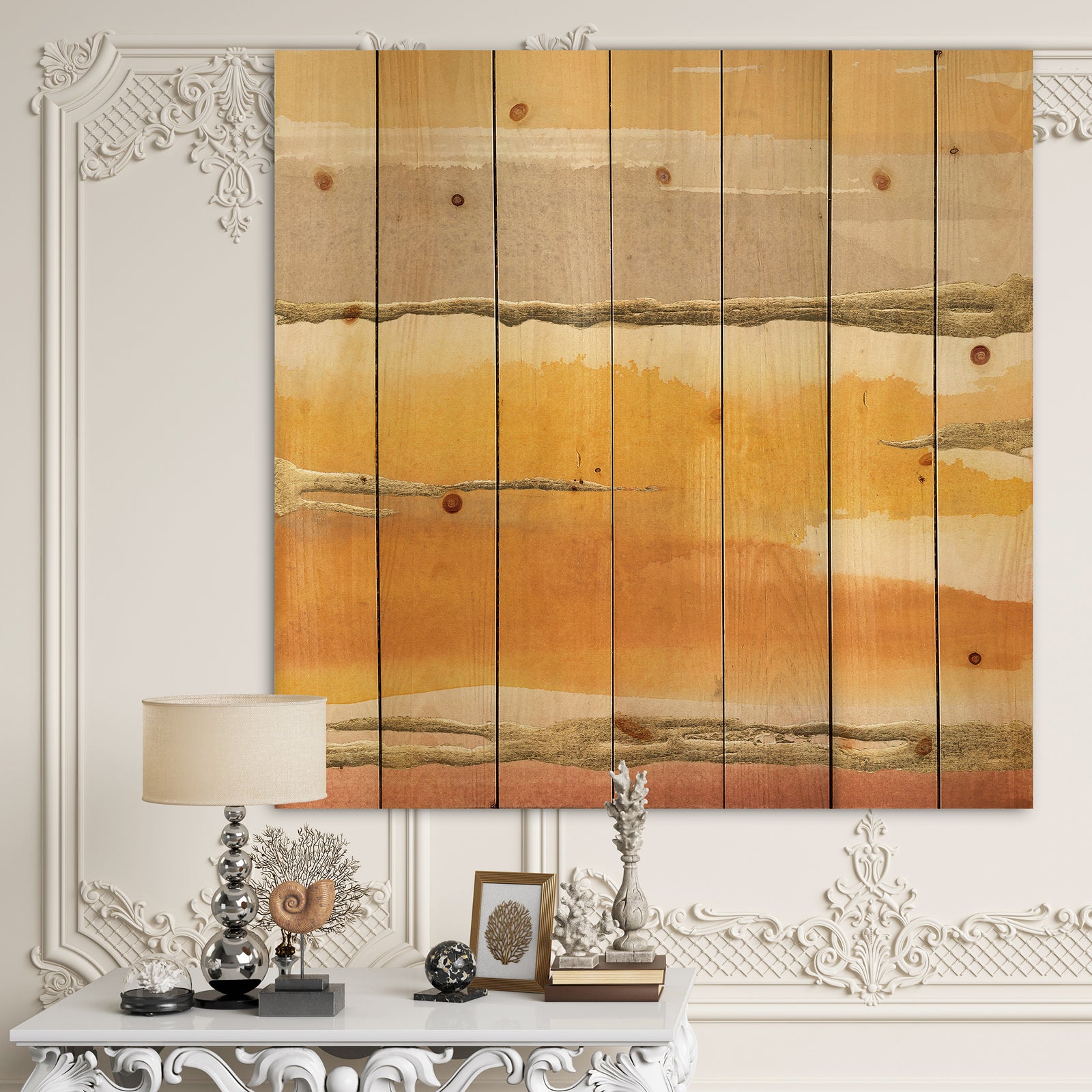 Gilded Amber II - Modern & Contemporary Print on Natural Pine Wood