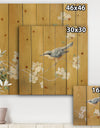 Gold Bird on Blossoms II - Farmhouse Print on Natural Pine Wood