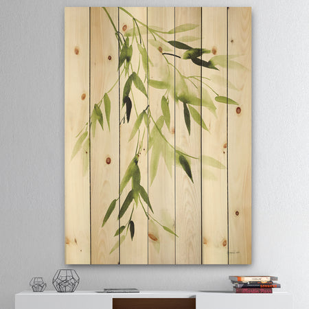 Simplist Bamboo Leaves I - Lake House Print on Natural Pine Wood