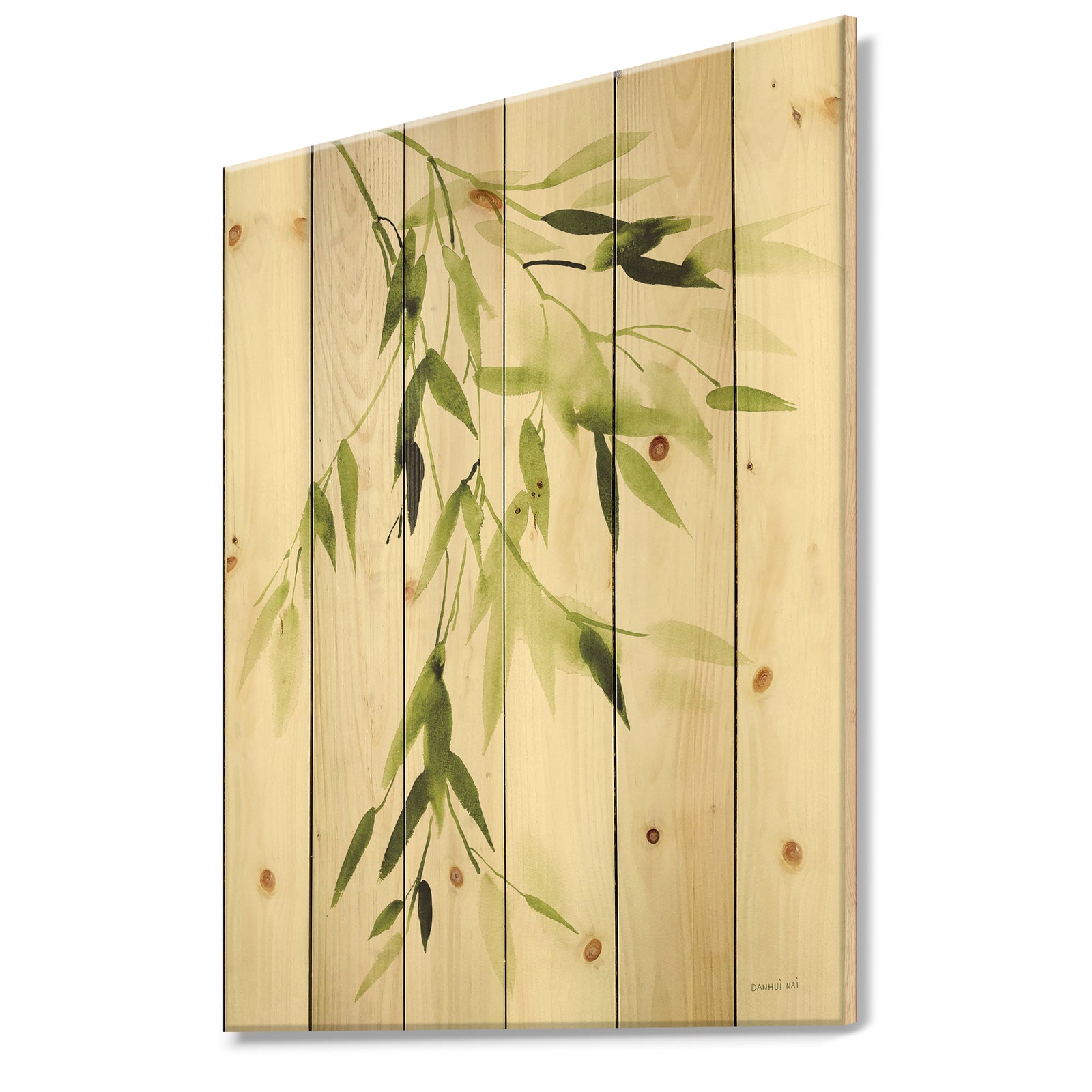 Simplist Bamboo Leaves I - Lake House Print on Natural Pine Wood