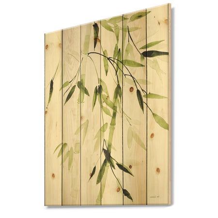 Simplist Bamboo Leaves II - Lake House Print on Natural Pine Wood