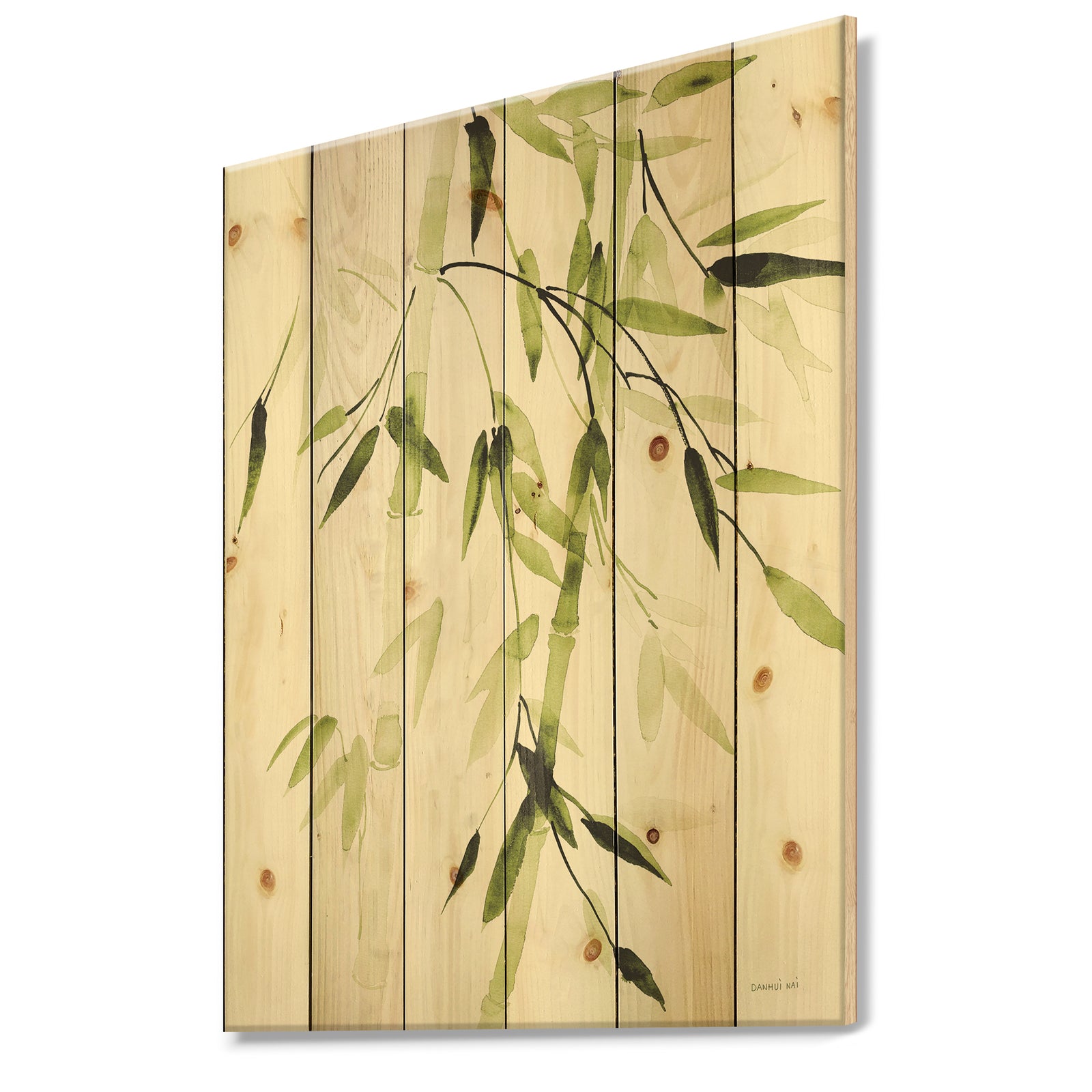 Simplist Bamboo Leaves II - Lake House Print on Natural Pine Wood