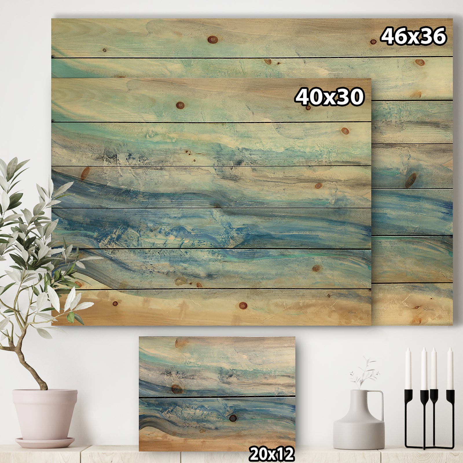 Ocean Mineral Waves - Nautical & Coastal Print on Natural Pine Wood