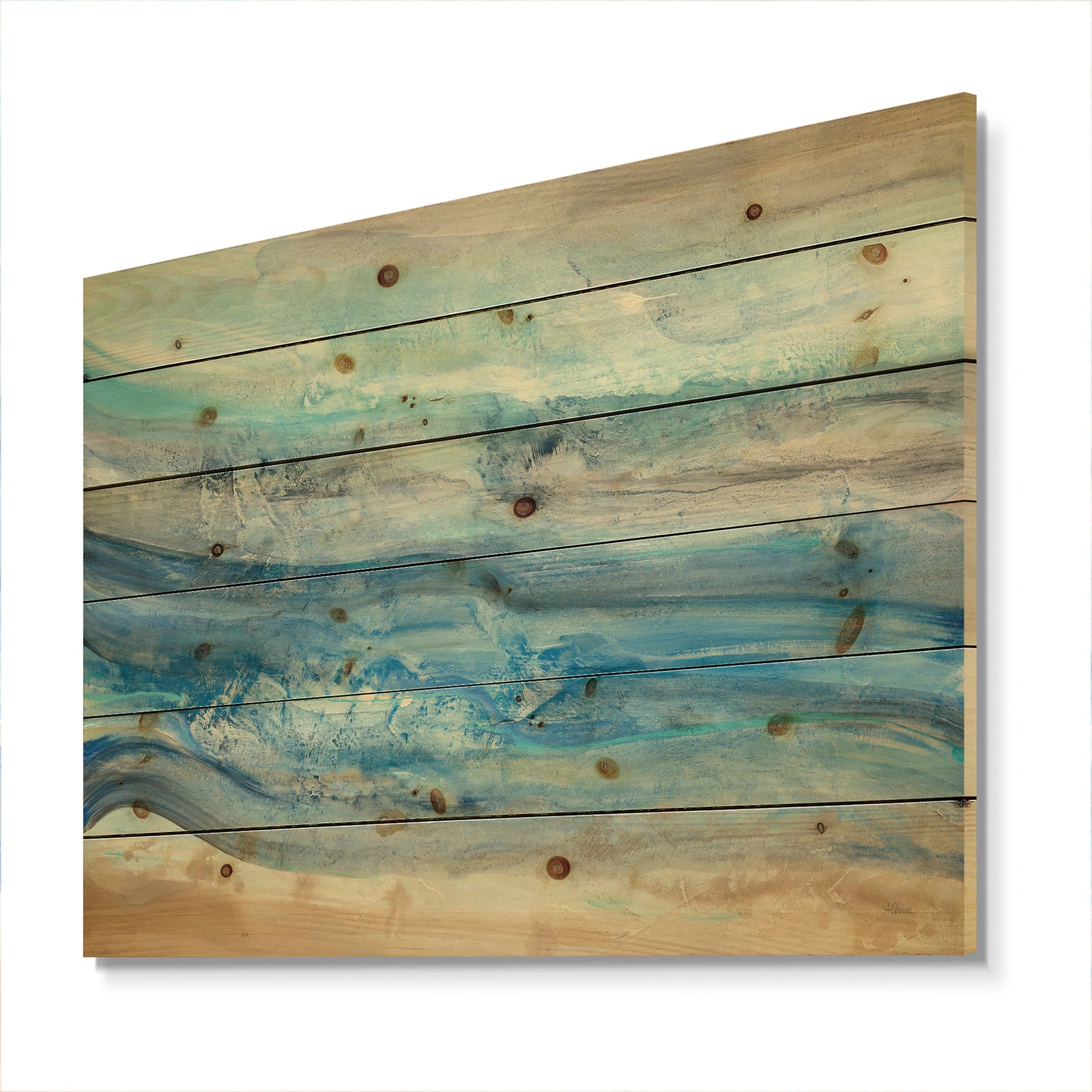 Ocean Mineral Waves - Nautical & Coastal Print on Natural Pine Wood