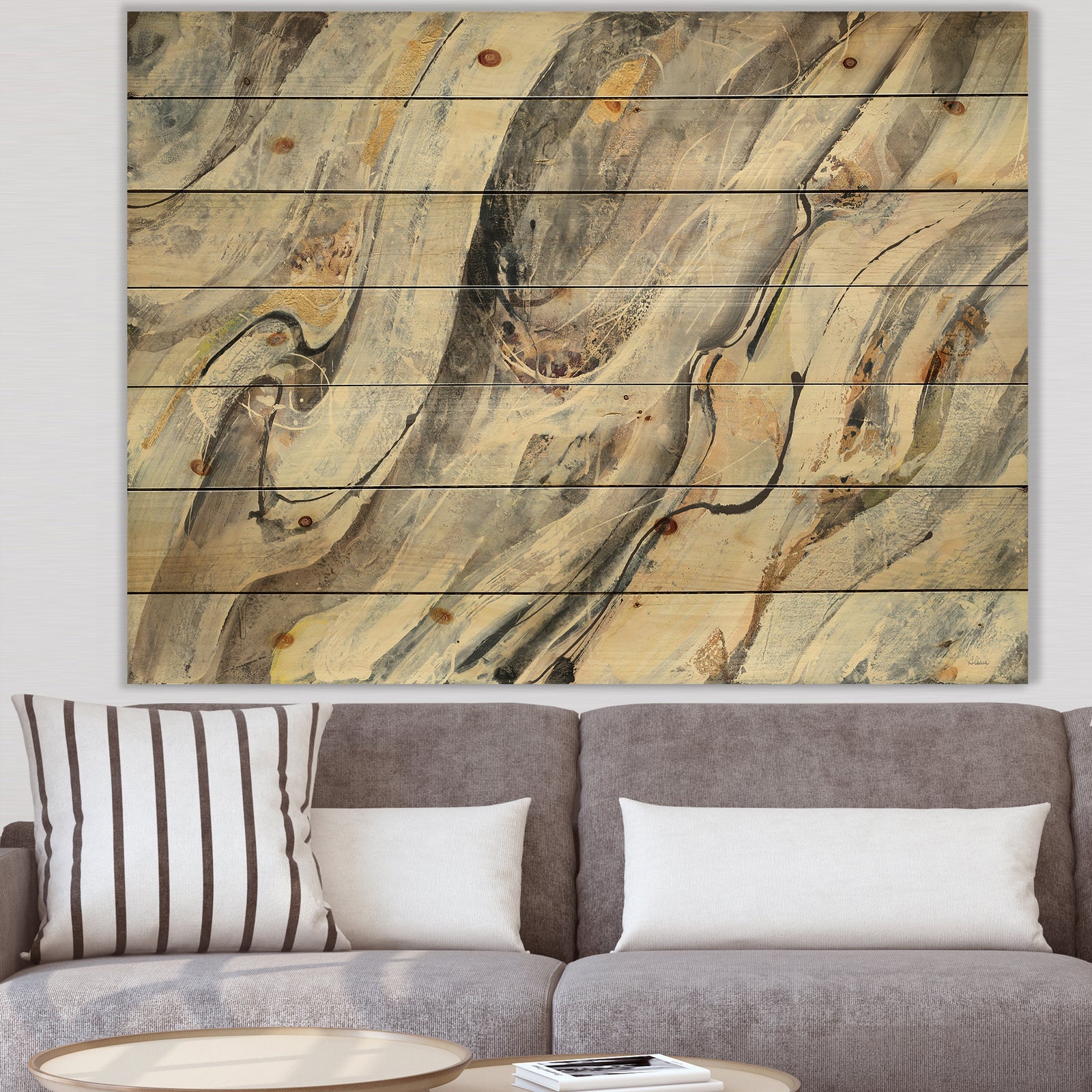 Glam Golden Falls - Modern & Contemporary Print on Natural Pine Wood