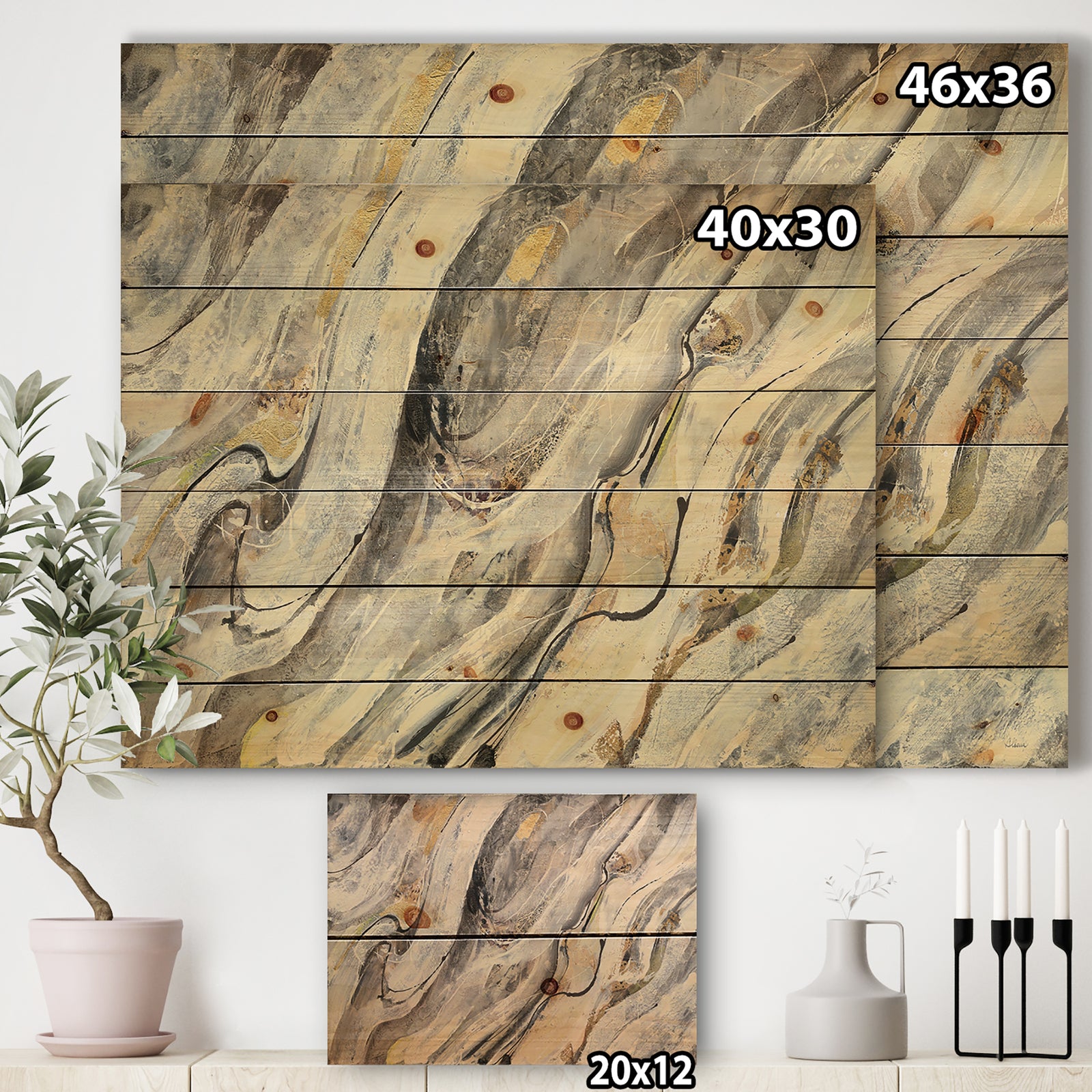 Glam Golden Falls - Modern & Contemporary Print on Natural Pine Wood