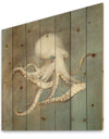 Octopus Treasures from the Sea - Nautical & Coastal Print on Natural Pine Wood