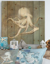 Octopus Treasures from the Sea - Nautical & Coastal Print on Natural Pine Wood