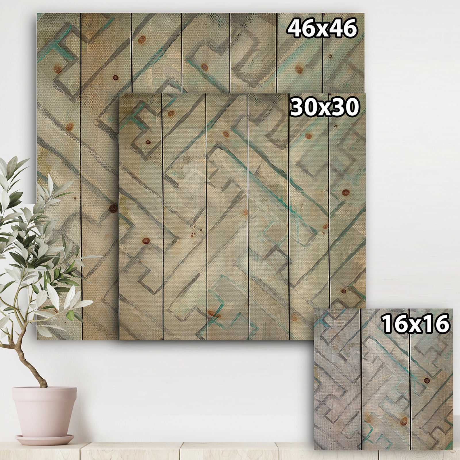 Lost in Geometric Element - Modern & Contemporary Print on Natural Pine Wood