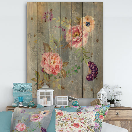 Peonies and Paisley - Cabin & Lodge Print on Natural Pine Wood