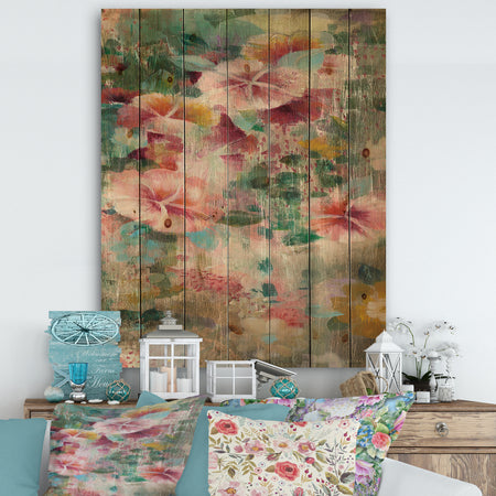 Flower Shower III - Cabin & Lodge Print on Natural Pine Wood