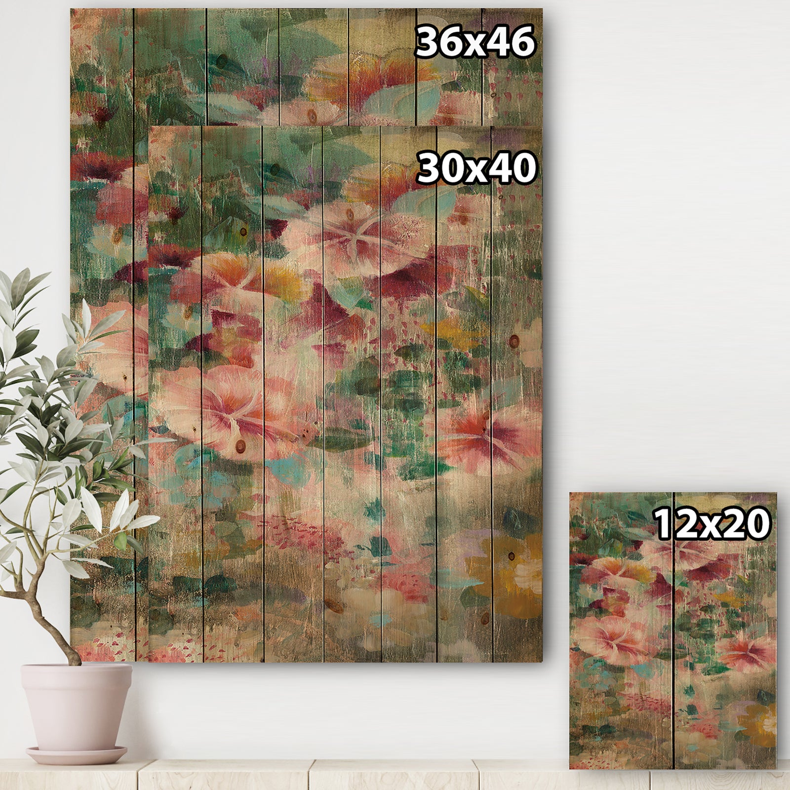 Flower Shower III - Cabin & Lodge Print on Natural Pine Wood