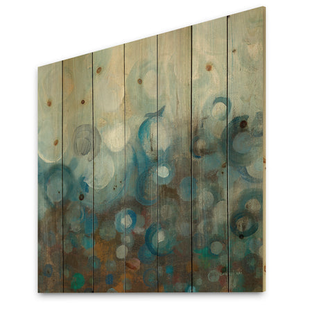 Blue and Bronze Dots on Glass I - Modern & Contemporary Print on Natural Pine Wood