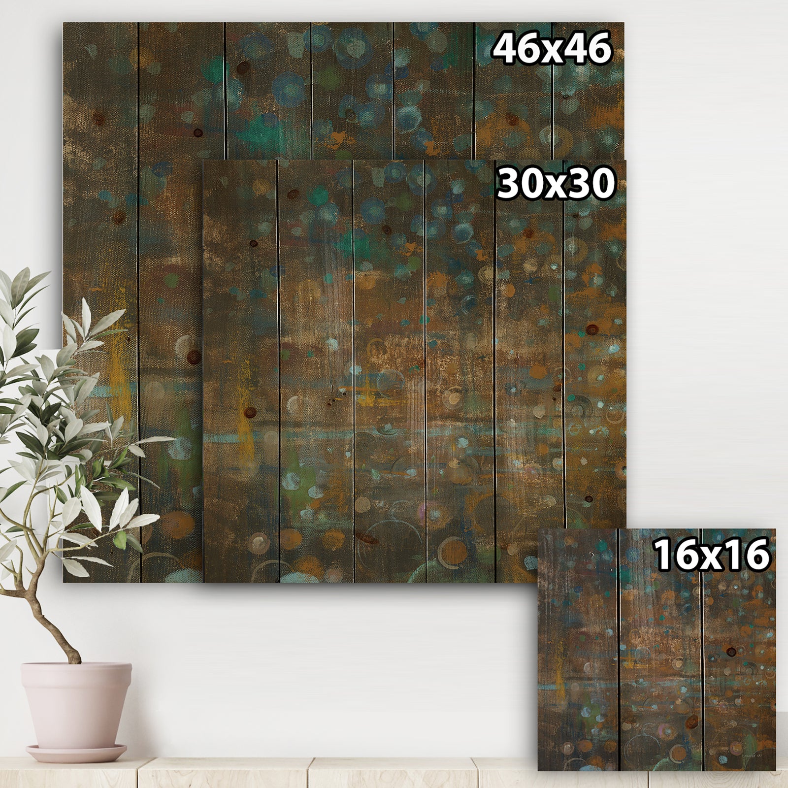 Blue and Bronze Dots on Glass III - Cabin & Lodge Print on Natural Pine Wood