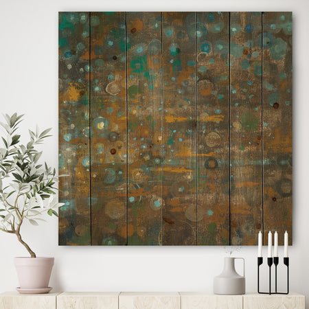 Blue and Bronze Dots on Glass IV - Cabin & Lodge Print on Natural Pine Wood