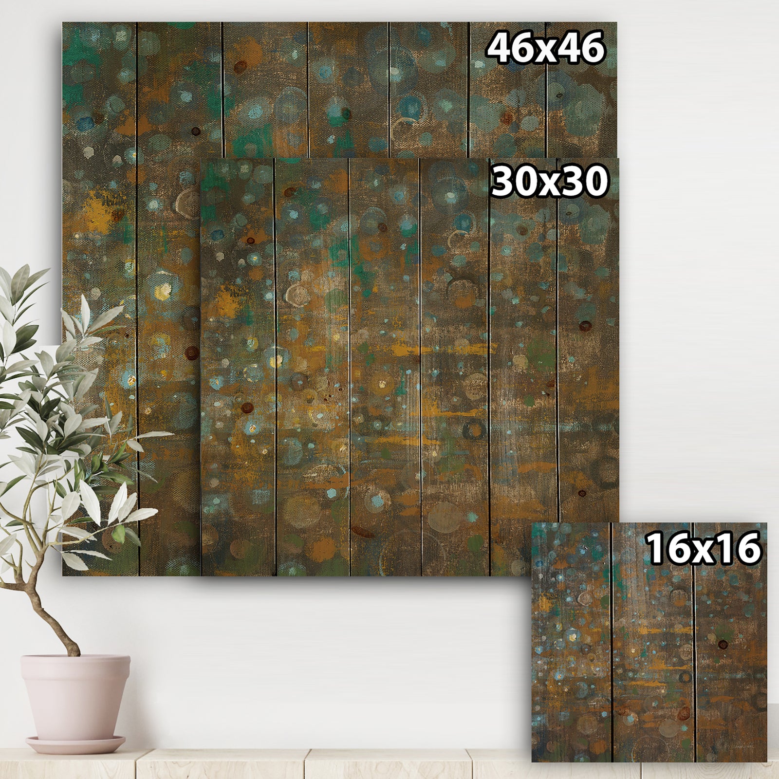 Blue and Bronze Dots on Glass IV - Cabin & Lodge Print on Natural Pine Wood