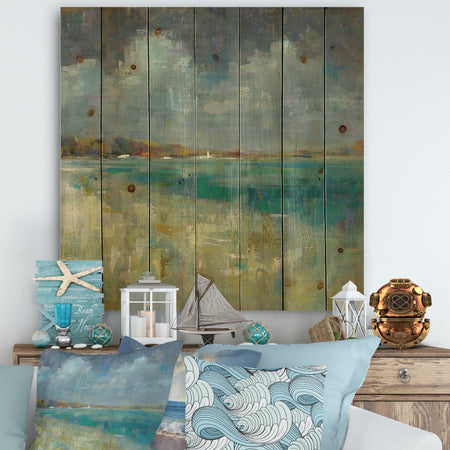 Sky and Sea - Nautical & Coastal Print on Natural Pine Wood