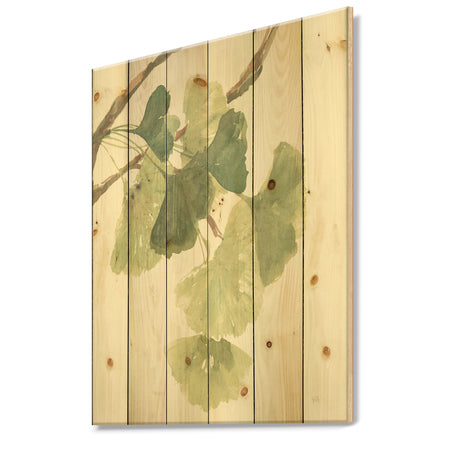 Watercolor Gingko Leaves I - Cabin & Lodge Print on Natural Pine Wood