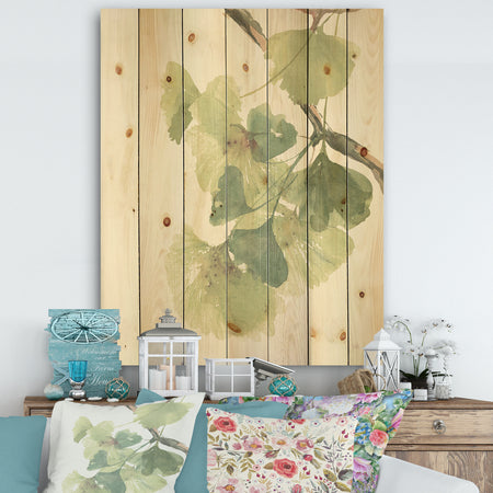 Watercolor Gingko Leaves II - Cabin & Lodge Print on Natural Pine Wood