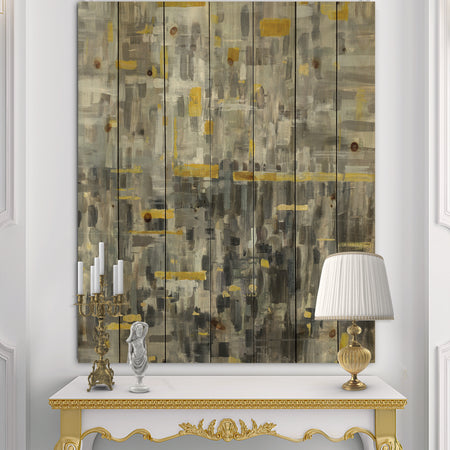 Glam Gold Reflection - Modern & Transitional Print on Natural Pine Wood