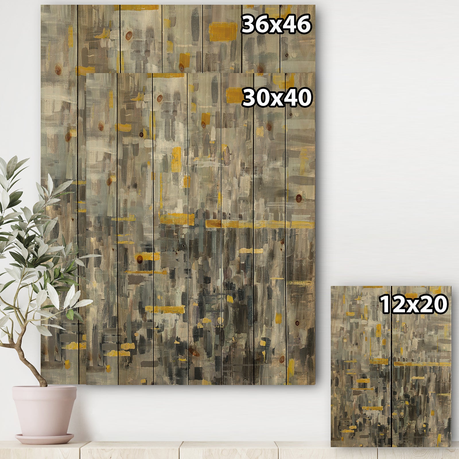 Glam Gold Reflection - Modern & Transitional Print on Natural Pine Wood