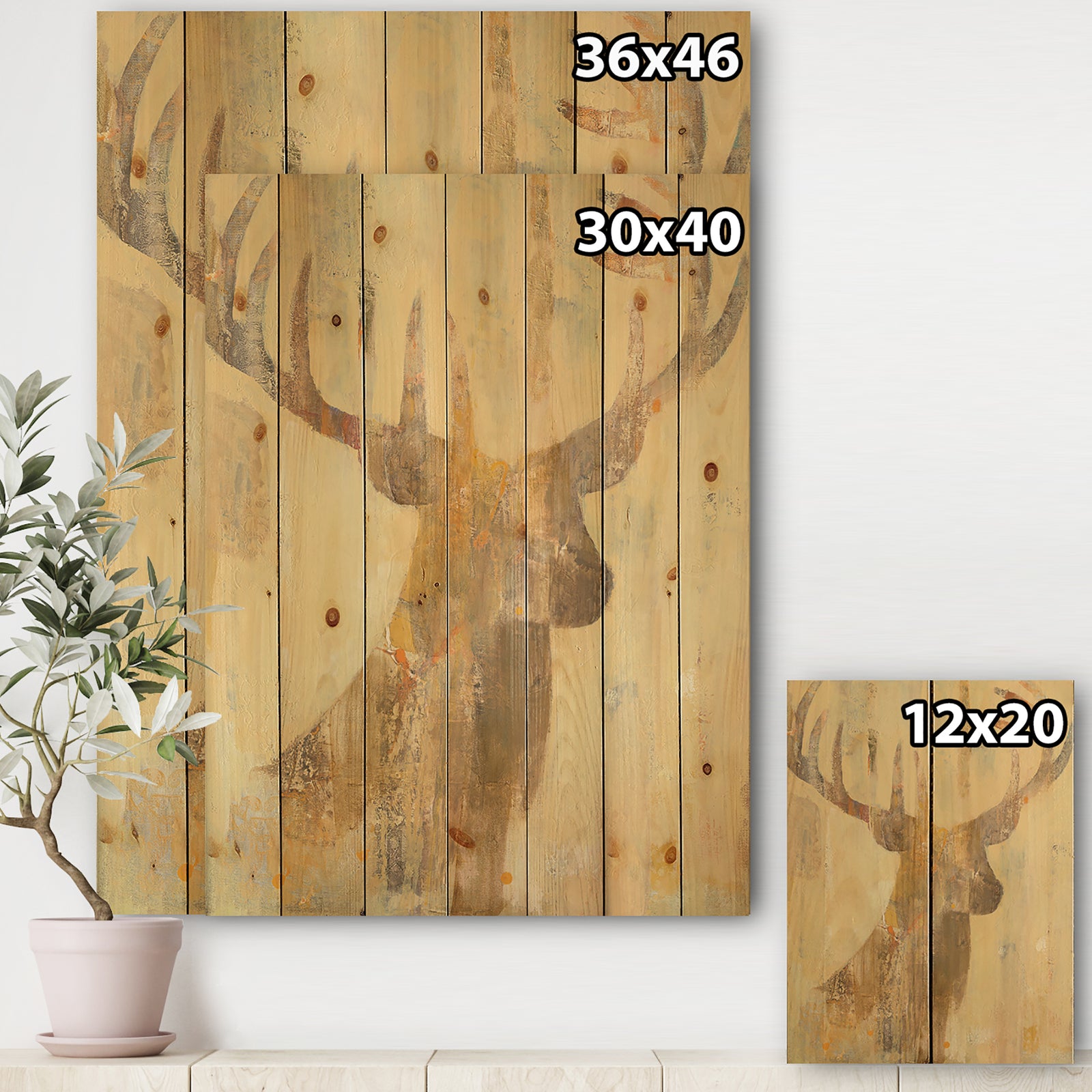 Golden Deer I - Modern Farmhouse Print on Natural Pine Wood