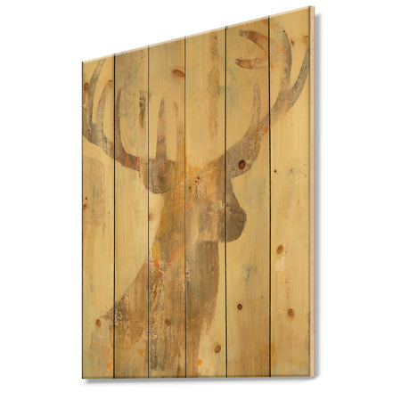 Golden Deer I - Modern Farmhouse Print on Natural Pine Wood