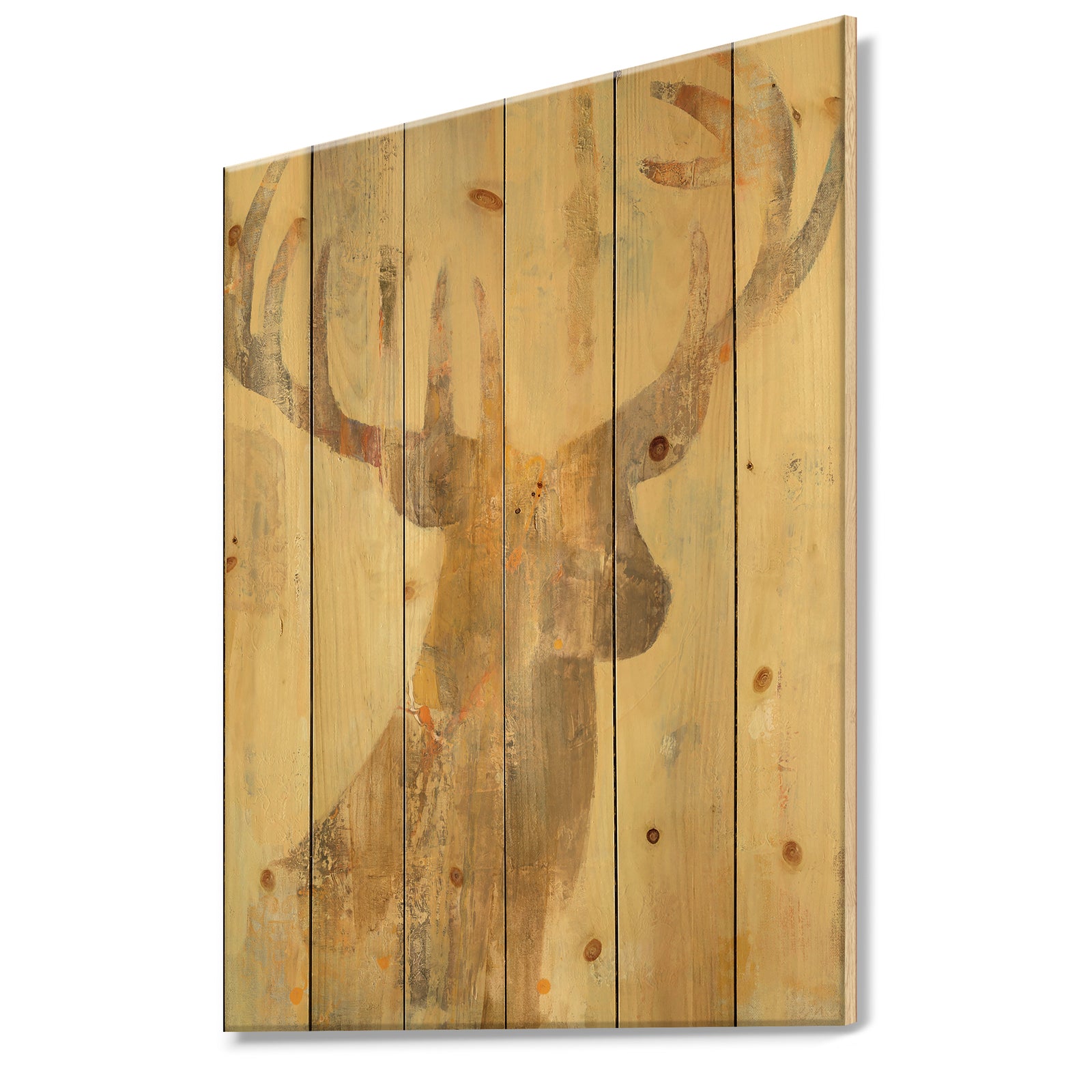 Golden Deer I - Modern Farmhouse Print on Natural Pine Wood