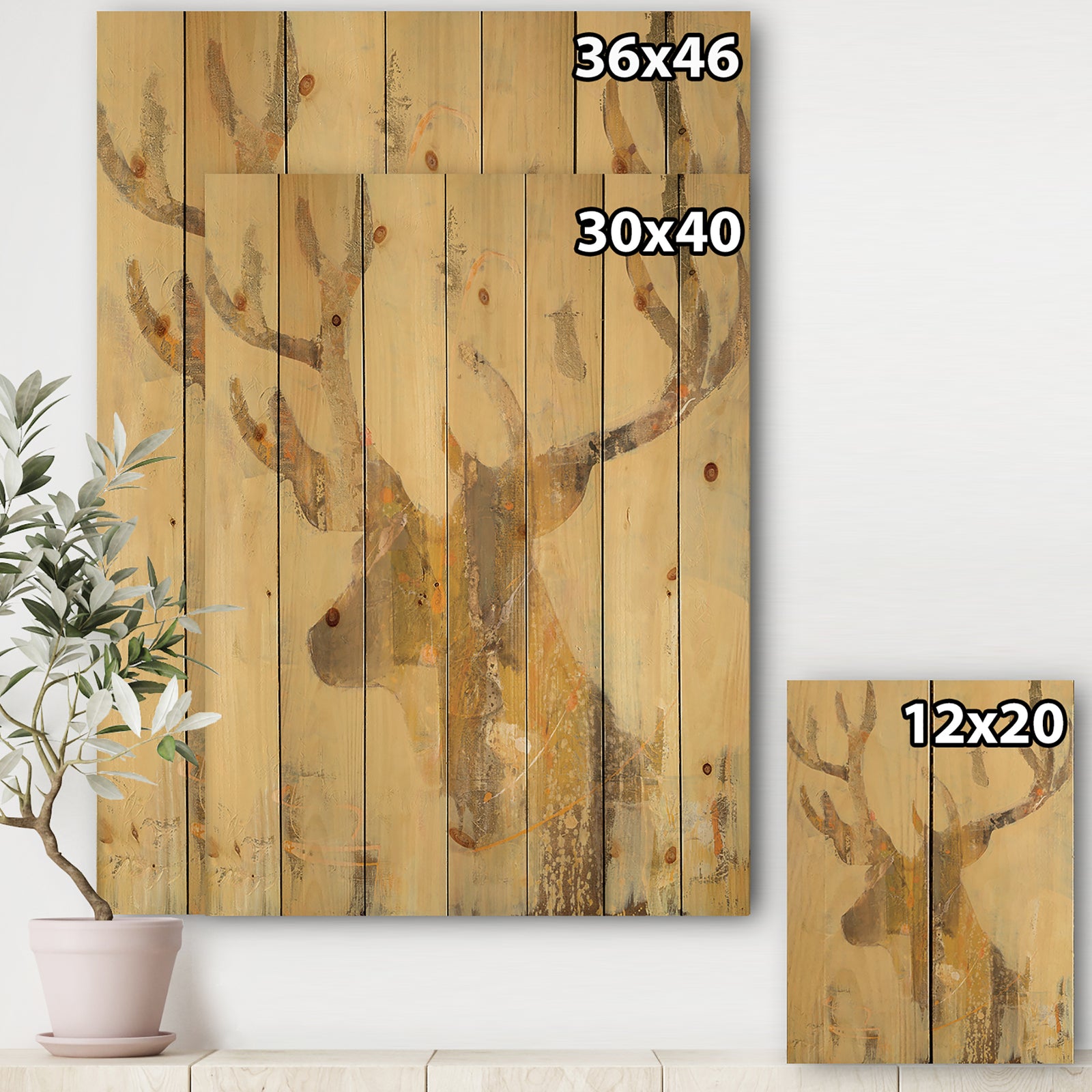 Golden Deer II - Modern Farmhouse Print on Natural Pine Wood